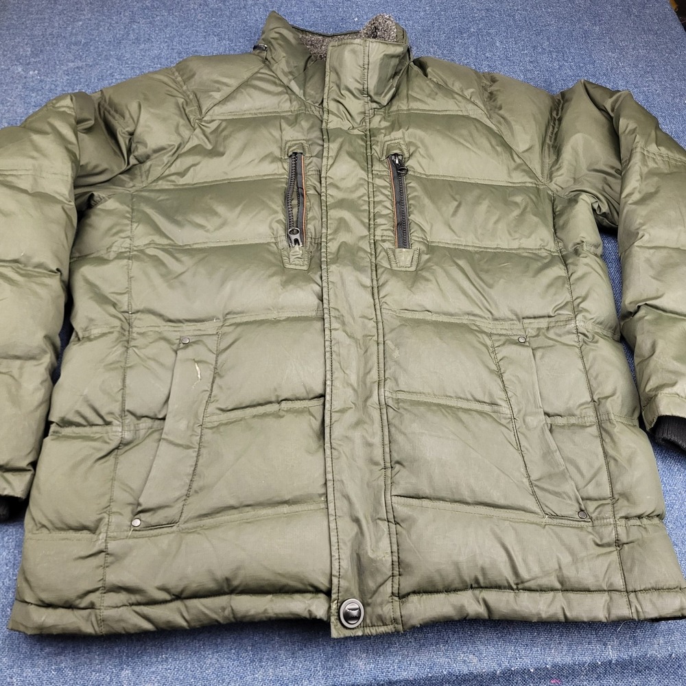 Hawke & Co Mens Olive Green Down Blend Puffer Heavy Jacket Sherpa Collar Large